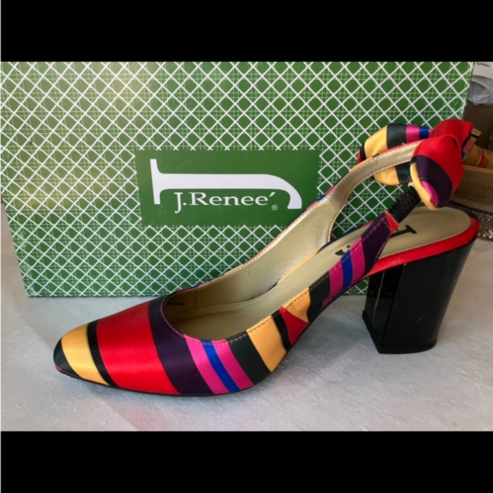 J. RENEE’ “CIPRIANA-JJ’ Size 9M, Silk, multicolored striped Slingback Pumps NWOT - Picture 11 of 14